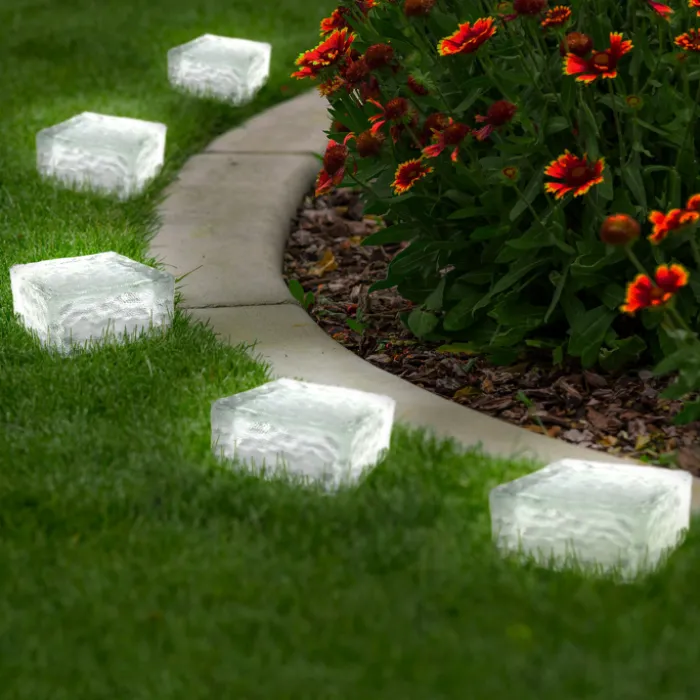 Pavés solaires en verre 4 LEDS blanches éclairage de jardin