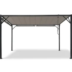 Pergola acier lames orientables 3x4m avec 4 stores taupe