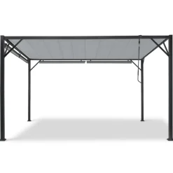 Pergola acier lames orientables 3x4 m avec 4 stores gris clair