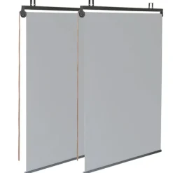 Pergola acier lames orientables 3x4 m avec 4 stores gris clair