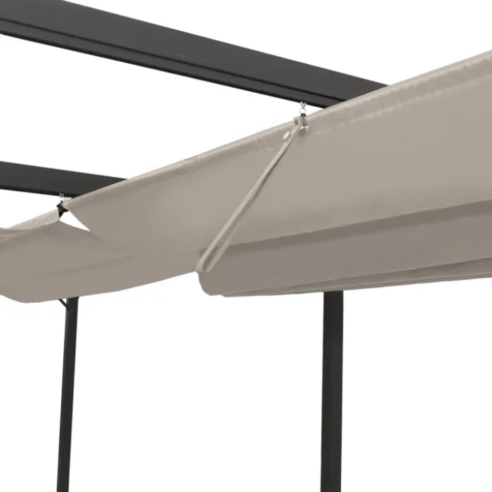 Pergola au toit rétractable avec 6 stores coloris taupe