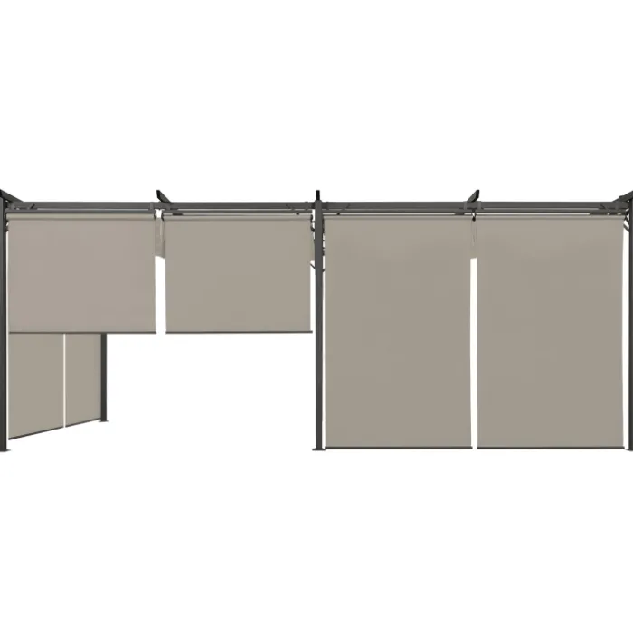 Pergola au toit rétractable avec 6 stores coloris taupe
