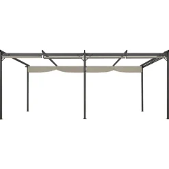 Pergola au toit rétractable avec 6 stores coloris taupe