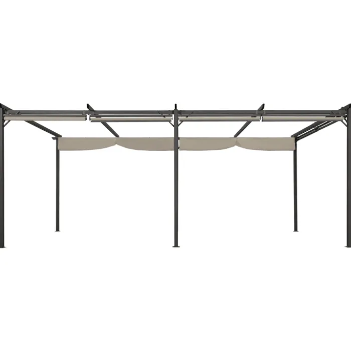 Pergola au toit rétractable avec 6 stores coloris taupe