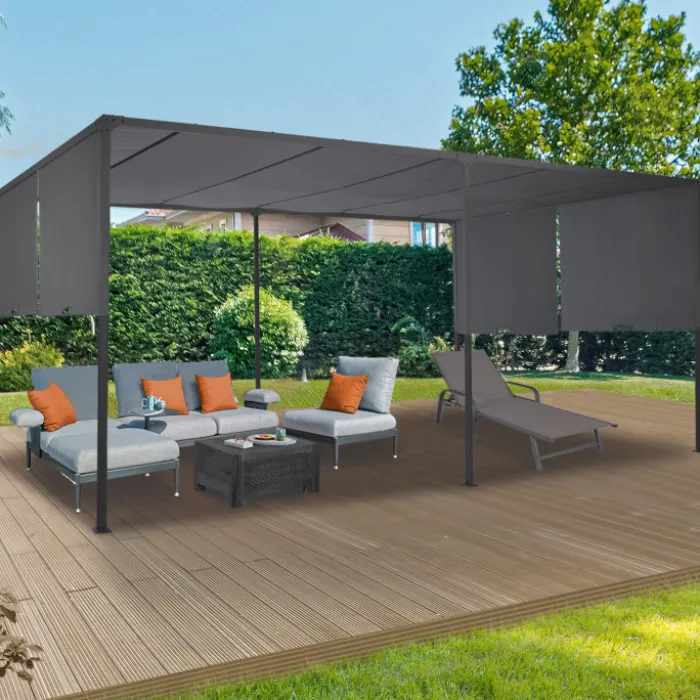 Pergola avec rideaux coulissants gris anthracite 3x6m