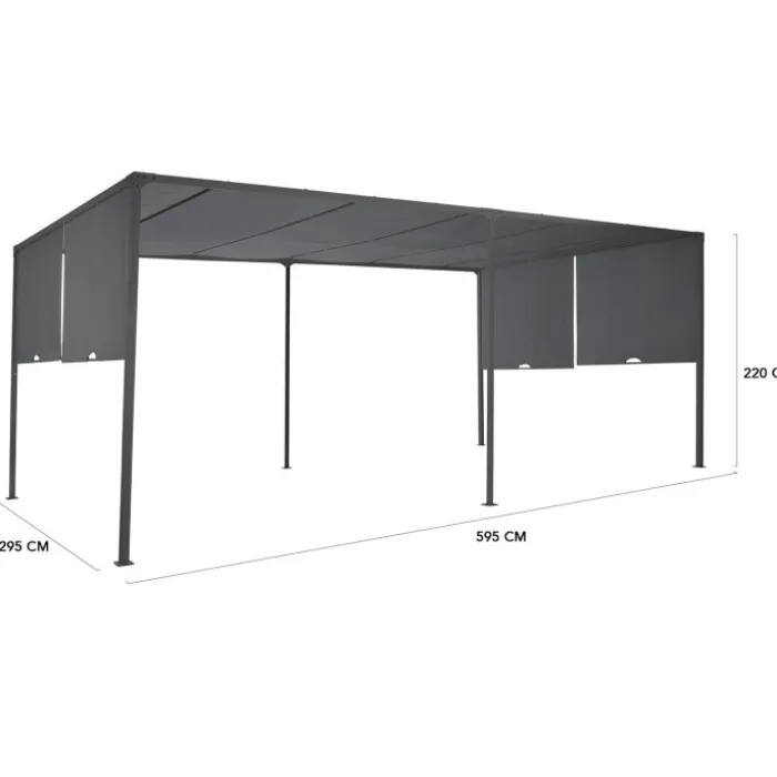 Pergola avec rideaux coulissants gris anthracite 3x6m