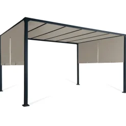 Pergola avec rideaux coulissants taupe 3x4m