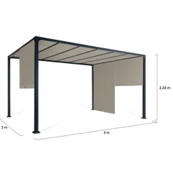Pergola avec rideaux coulissants taupe 3x4m