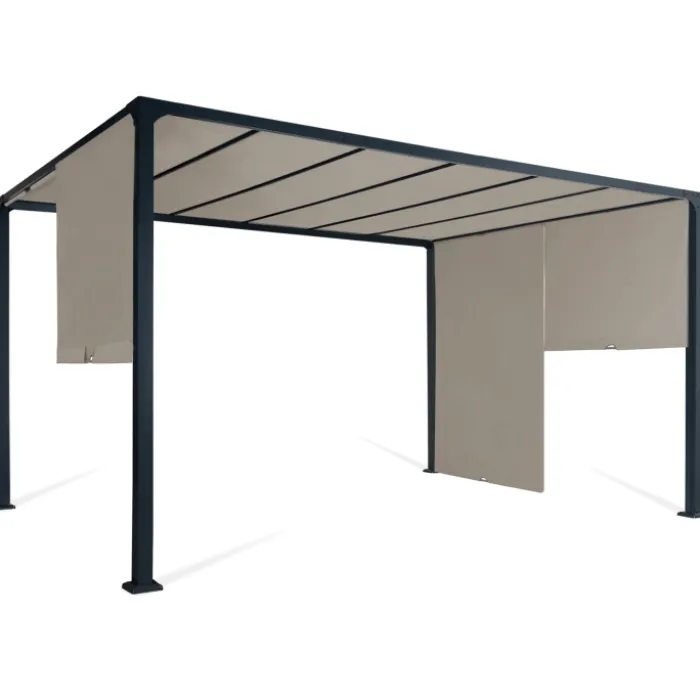 Pergola avec rideaux coulissants taupe 3x4m