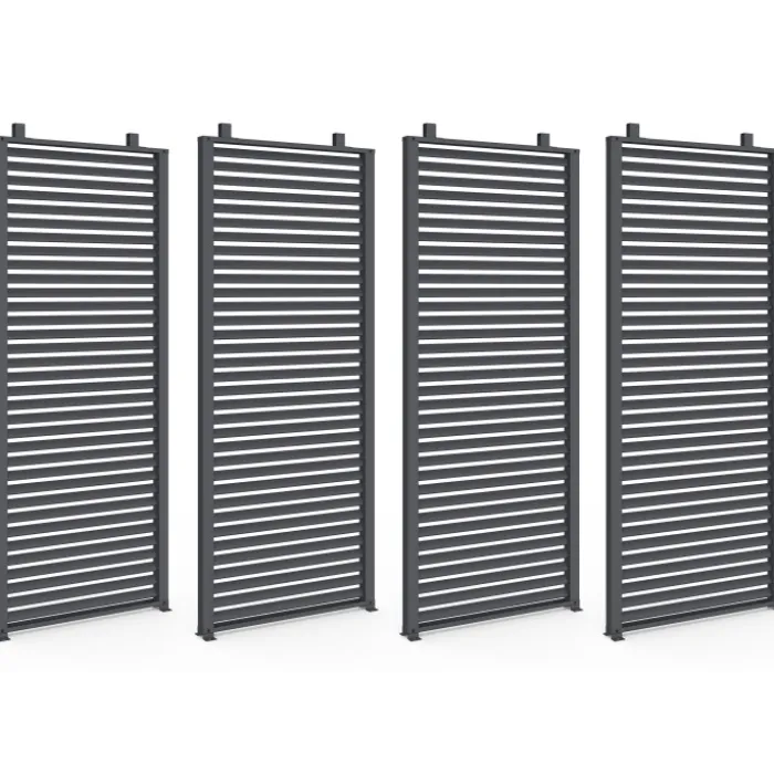 Pergola bioclimatique lames orientables acier 3x4 M avec persiennes horizontales gris anthracite