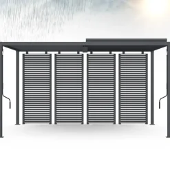 Pergola bioclimatique lames orientables acier 3x4 M avec persiennes horizontales gris anthracite