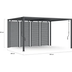 Pergola bioclimatique lames orientables acier 3x4 M avec persiennes horizontales gris anthracite