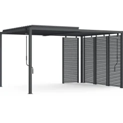 Pergola bioclimatique lames orientables acier 3x4 M avec persiennes horizontales gris anthracite