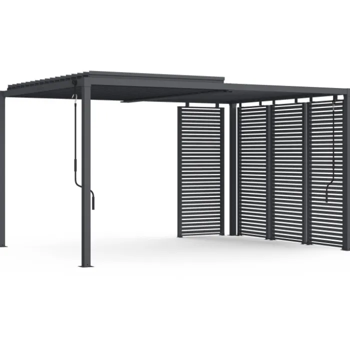 Pergola bioclimatique lames orientables acier 3x4 M avec persiennes horizontales gris anthracite