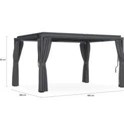 Pergola bioclimatique lames orientables acier 3x4 M rideaux et moustiquaire gris anthracite