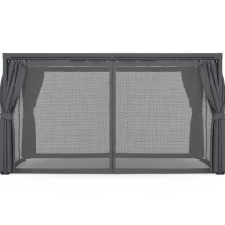 Pergola bioclimatique lames orientables acier 3x4 M rideaux et moustiquaire gris anthracite
