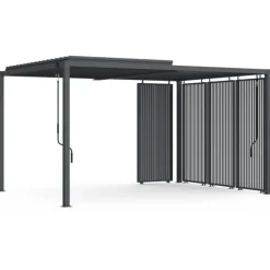Pergola bioclimatique lames orientables acier 3x4 M avec persiennes verticales gris anthracite