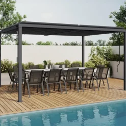 Pergola bioclimatique 3x4 M lames orientables acier gris anthracite