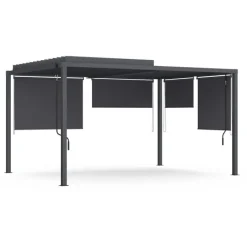Pergola bioclimatique 3x4M lames orientables et stores gris anthracite