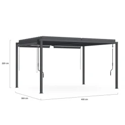 Pergola bioclimatique 3x4M lames orientables et stores gris anthracite