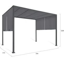 Pergola coulissante gris anthracite 2 pans 3x3 M