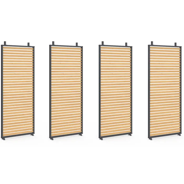 Pergola édition collector persiennes horizontales effet bois et toit rétractable 3x4M 4 pans modulables gris anthracite