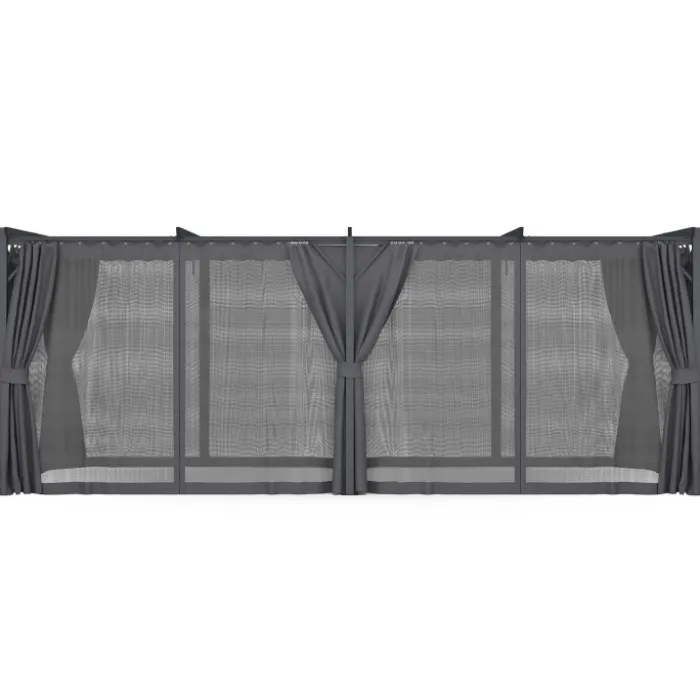 Pergola édition intégrale moustiquaire toit rétractable 3x6 M et 6 rideaux gris