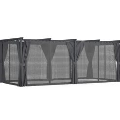 Pergola édition intégrale moustiquaire toit rétractable 3x6 M et 6 rideaux gris