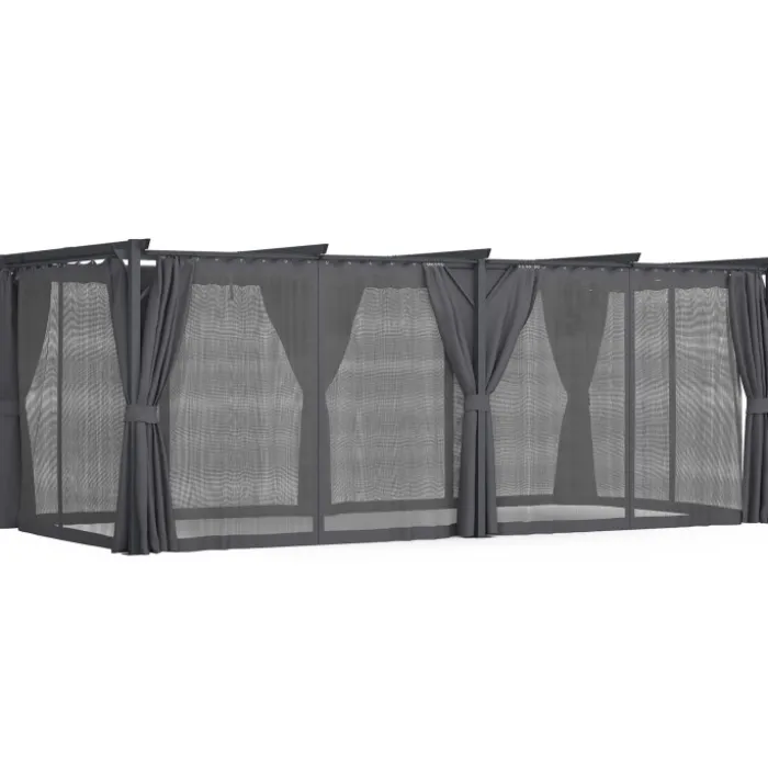 Pergola édition intégrale moustiquaire toit rétractable 3x6 M et 6 rideaux gris