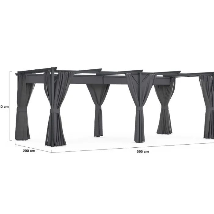 Pergola édition intégrale moustiquaire toit rétractable 3x6 M et 6 rideaux gris
