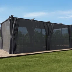 Pergola édition intégrale moustiquaire toit rétractable 3x6 M et 6 rideaux gris