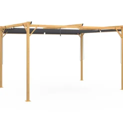 Pergola effet bois 3x4 M toit rétractable et 4 stores gris anthracite