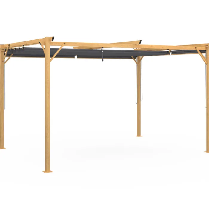 Pergola effet bois 3x4 M toit rétractable et 4 stores gris anthracite