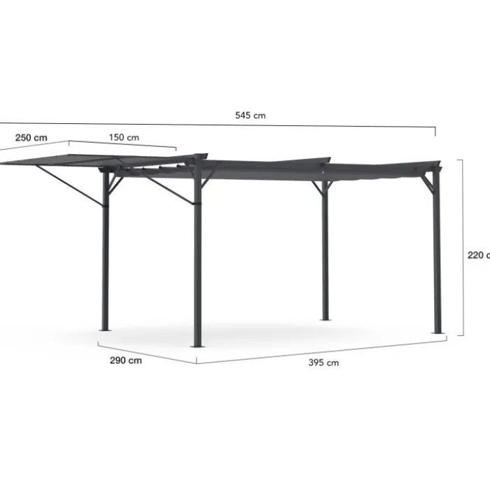 Pergola gris anthracite 3x4M avec auvent et toit réglable