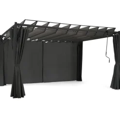 Pergola lames orientables avec 4 rideaux gris 3x4 M