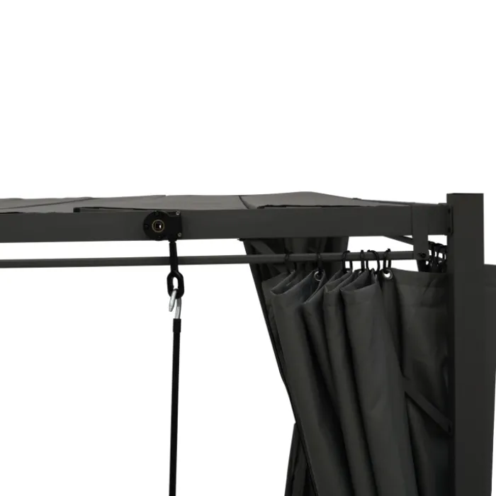 Pergola lames orientables avec 4 rideaux gris 3x4 M