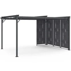 Pergola persienne 3x4 M gris anthracite avec toit rétractable et 4 pans modulables