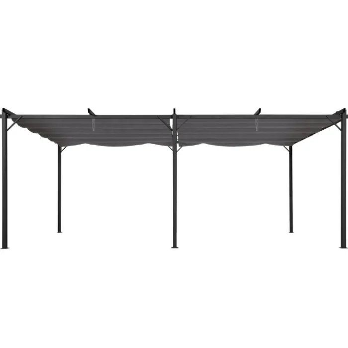 Pergola rétractable gris 6 pieds en acier 3x6 m et toile polyester
