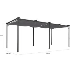 Pergola rétractable gris 6 pieds en acier 3x6 m et toile polyester