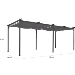 Pergola rétractable gris 6 pieds en acier 3x6 m et toile polyester