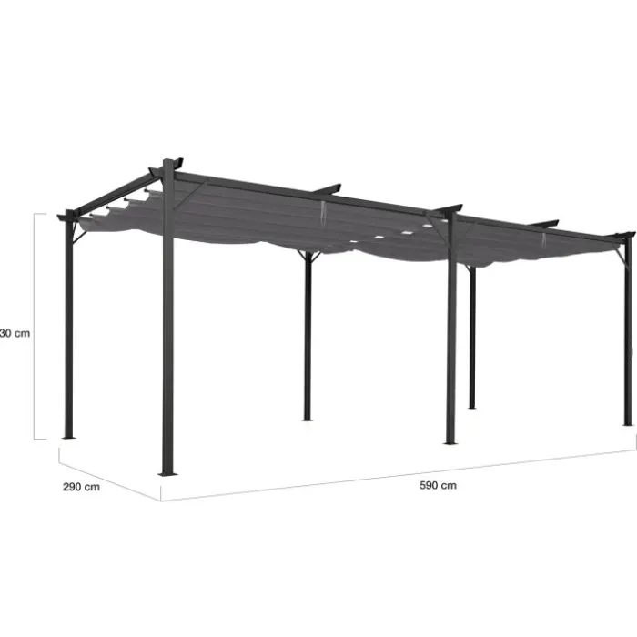 Pergola rétractable gris 6 pieds en acier 3x6 m et toile polyester