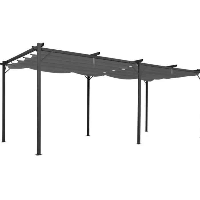 Pergola rétractable gris 6 pieds en acier 3x6 m et toile polyester