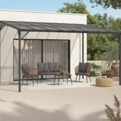 Pergola toit rigide en polycarbonate 3x4 M gris anthracite