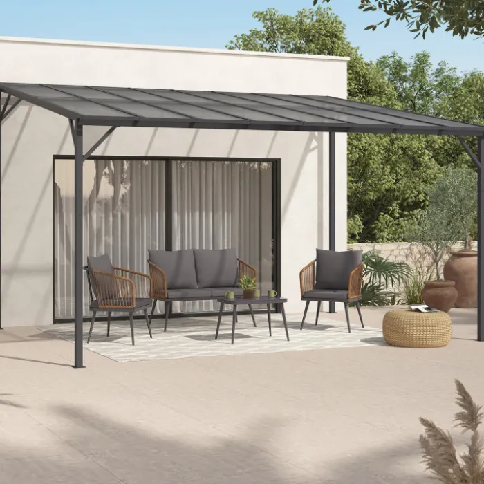 Pergola toit rigide en polycarbonate 3x4 M gris anthracite