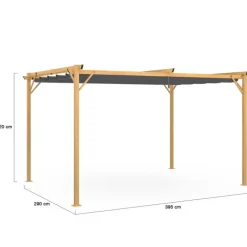 Pergola toit rétractable 4 pieds 3x4 M tonnelle effet bois toile gris anthracite
