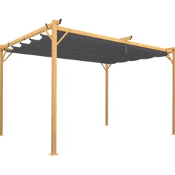 Pergola toit rétractable 4 pieds 3x4 M tonnelle effet bois toile gris anthracite