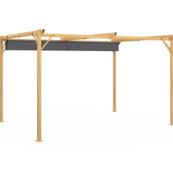 Pergola toit rétractable 4 pieds 3x4 M tonnelle effet bois toile gris anthracite