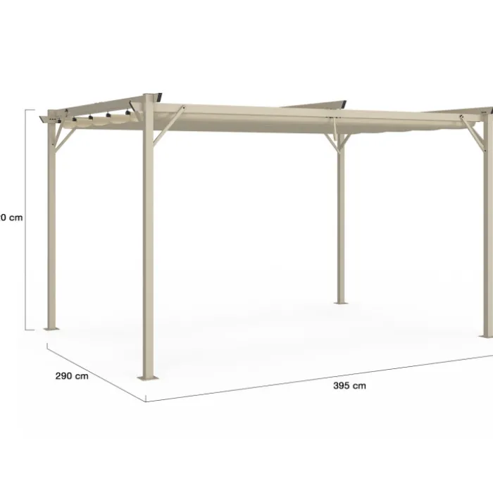 Pergola toit rétractable 4 pieds 3x4 M tonnelle structure beige et toile beige