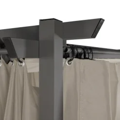 Pergola toit rétractable avec rideaux coloris taupe