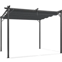 Pergola toit rétractable gris et stores enrouleurs